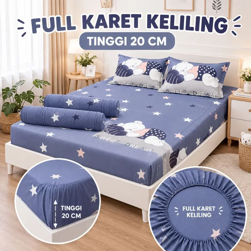 HANYA SPREI SAJA FULL KARET KELILING MOTIF POLOS UKURAN 120x200x20 160x200x20 180x200x20